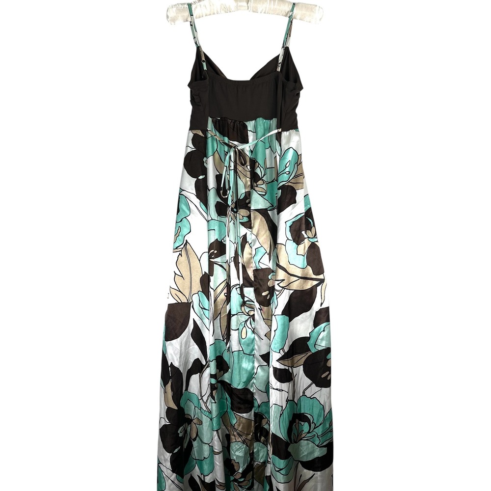 Candie's Y2K Floral Maxi Dress XL Brown Aqua Empire Waist Satin 2000s Boho Indie - Picture 5 of 11